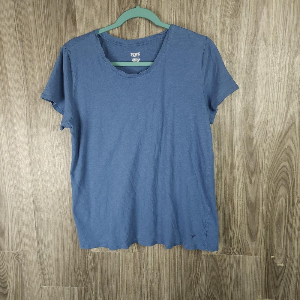 Victoria's Secret PINK Womens Blue‎ Slub Knit Scoop Neck T-Shirt Size Large